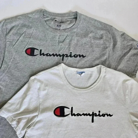 Champion set of 2 t shirts white and grey w/ logo Sz Large - Picture 2 of 10